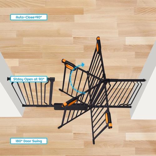 Owlie Baby Gate with Door 66-75 Inch, Extra Wide Stair Gates for Kids Adjustable Wide Dog Pet Gate Stairway Large Baby Gates Pressure Mount for Pets for House Stairway Doorway Black (30.5'' Tall)