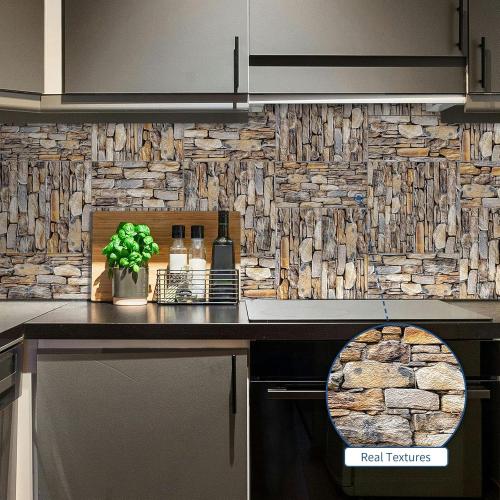 100-Pieces Thick PVC Subway Tile,4x 8 Peel and Stick Backsplash Wall Tiles,Retro Faux Stone Self-Adhesive Backsplash for Kitchen,Bathroom,Living Rooms,Fireplace,RV(11.11 Sq. Ft. Coverage)