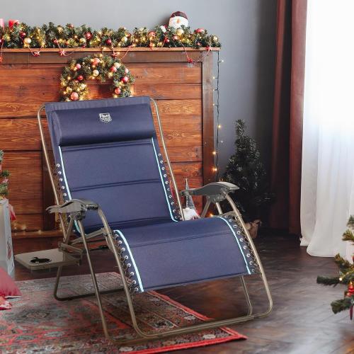 Blue TIMBER RIDGE Oversized Zero Gravity Chair, 33In Wide XXL Zero Gravity Reclining Chair with Side Table, Full Padded Lounge Chair for Outdoor Camping Patio Lawn, Heavy Duty Supports 500lbs, Blue-1 Pack