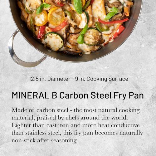 De Buyer MINERAL B Carbon Steel Fry Pan - 12.25” Diameter, 9” Cooking Surface - Ideal for Searing, Sauteing & Reheating - PFAS, PFOA & PFOS Free - Made in France