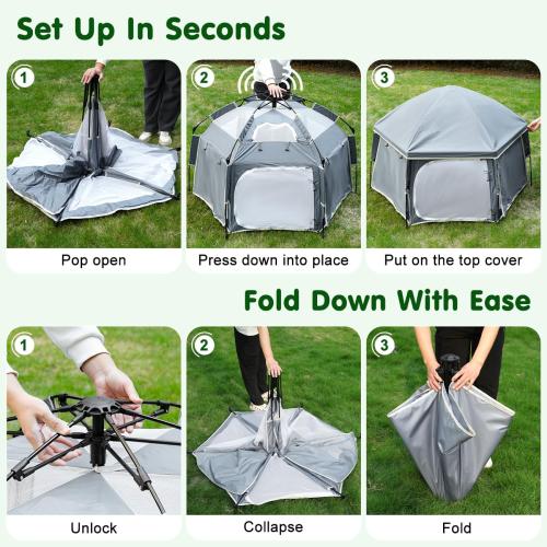 Zooawa Pop Up Playpen for Baby, Portable Playpen for Babies and Toddlers with Removable Sun-Shades& 2 Side UV Covers, Lightweight Outdoor Baby Playpen for Beach Home with Travel Bag,Light Gray