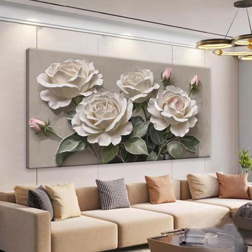 Canvas Art Wall Decor Modern Minimalist Home Wall Decor Flower Paintings White Wall Art Prints Pink White Floral Wall Art Pictures For Bedroom Kitchen Office Artwork 20×40