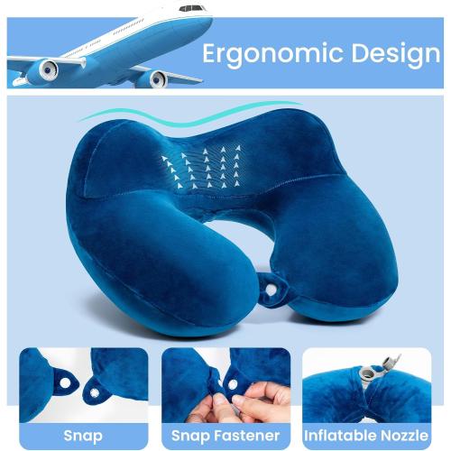 Anmerl Inflatable Travel Pillow Soft Velvet Portable Neck Pillow with Storage Bag for Airplane Train Car Office