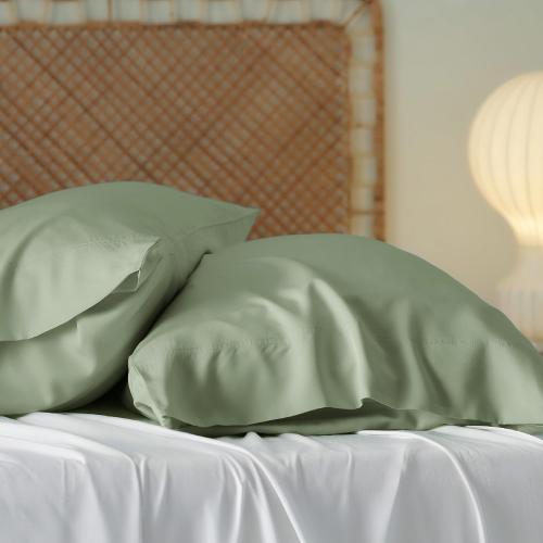 Bedsure Cooling Pillow Cases Queen Size Set of 2, Rayon Derived from Bamboo Queen Pillowcases, Sage Green Pillow Case, Breathable & Silky Soft Bedding Pillow Cover with Envelope Closure, 20x30 Inches