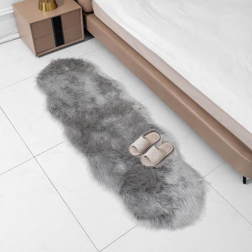 linmopm Faux Fur Sheepskin Rug, Grey, Small Runner | Shag Fluffy Fuzzy, High-Density Cushion, For Bedroom Bedside Living Room, Plush Carpet, Sofa Cover