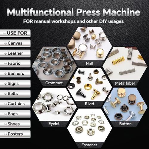 Upgraded Have Duty Hand Press Grommet kit with Eyelet Punch Tool kit.3 Dies and 1500 Pcs Grommets for Fabric tarps Curtains Paper Leather and Canvas.