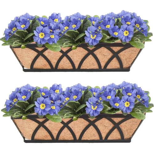 Flat Railing Planter Window Box 2 Pack 24 Horse Trough Planter with Coco Fiber Liner Metal Window Planters Box Deck Balcony Rail Planters for Outdoor Porch Fence Patio