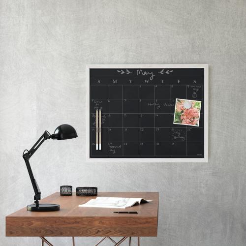 U Brands Magnetic Chalk Calendar Board, 16 x 20, Whitewashed Wood Style Frame, Includes Chalk Pencils and Magnets