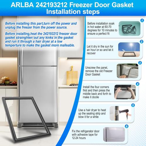 ARLBA 41.9x28.6 242193212 Refrigerator Door Gasket Compatible with Frigidaire,Kenmore,Electrolux Fresh Food Door Gasket Replacement AP5806924 PS9493822 FFHT1821QS Black -Stops Air Leaks & Frost