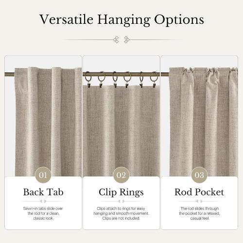 NICETOWN 100% Blackout Linen Curtains for Bedroom/Living Room 90 L, 2 PCs