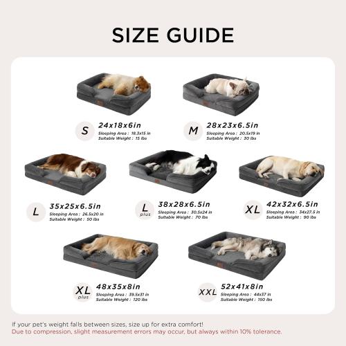 Bedsure Orthopedic Dog Beds Large Sized Dog - Washable Large Dog Cat Bed Waterproof, Comfort Dogs Couch Sofa with Washable Removable Cover, Pet Bed with Nonskid Bottom, Dark Grey, 35