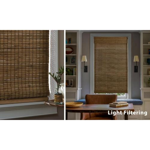 LazBlinds No Tools No Drill Cordless Bamboo Roman Shades, Light Filtering Window Treatment, Roll Up Bamboo Blinds for Windows 25'' W x 48'' H, Eastfield Teak