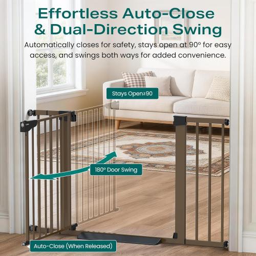 Cumbor 30-46 Baby Gate for Stairs, Mom's Choice Awards Winner-Auto Close Dog Gate for the House, Easy Install Pressure Mounted Pet Gates for Doorways, Easy Walk Thru Wide Safety Gate for Dog, Brown