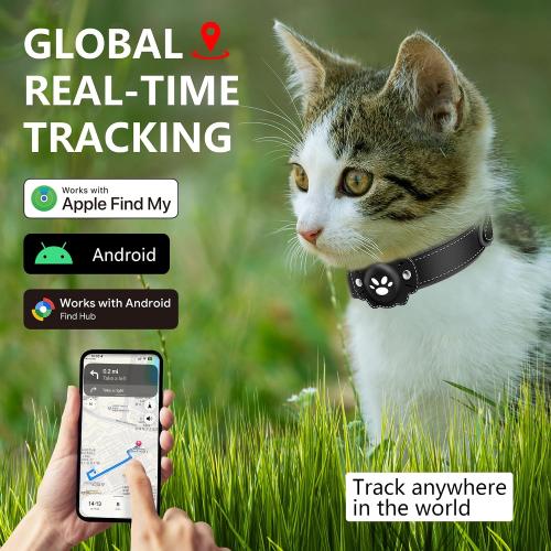 2-in-1 GPS Tracker for Cats: Smart Pet Collar with Real-Time Tracking,No Monthly Fee/Subscription (iOS & Android) Waterproof, Anti-Lost,365-Day Long Battery Life GPS Tracker Cat Collar (Black)