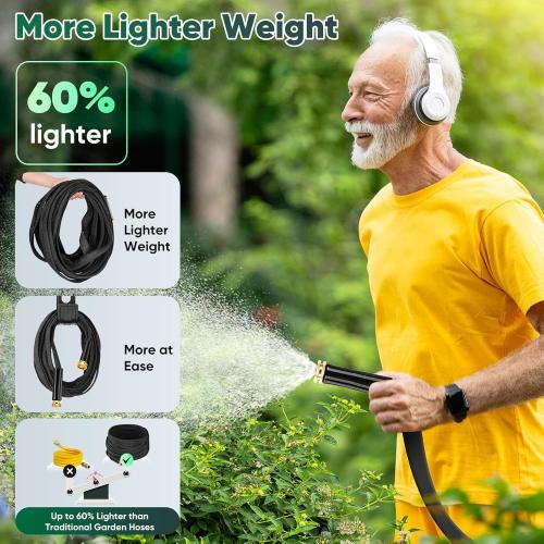 Garden Hose 50ft, Non-Expanding, Lightweight, Leak-Proof Metal interface, No-Knots, Portable, Wear-Resistant, Sturdy, Flexible, 3/4GHT, Water Hose for Yard, Garden