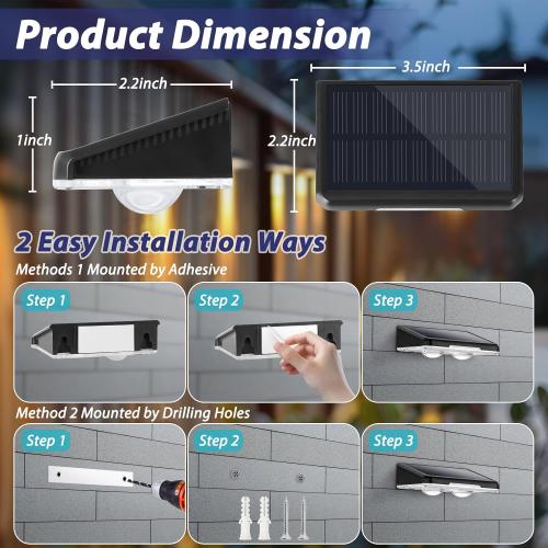 Brightever Solar Fence Lights Outdoor 12-Pack, Waterproof LED Solar Powered Deck Light with 3 Modes (3000K/4500K/6500K) for Outside, Step, Stairs, Balcony, Yard, Patio, Walkway, Pathway, Railing