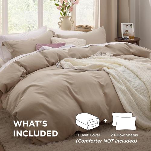 Bestouch Deep Beige Duvet Cover King Size - 3 Pieces Prewashed Cotton-Like Extra Soft Bedding Set, Includes 1 Duvet Cover with Zipper Closure & 2 Pillow Shams, Comforter Not Included