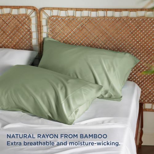 Bedsure Cooling Pillow Cases Queen Size Set of 2, Rayon Derived from Bamboo Queen Pillowcases, Sage Green Pillow Case, Breathable & Silky Soft Bedding Pillow Cover with Envelope Closure, 20x30 Inches