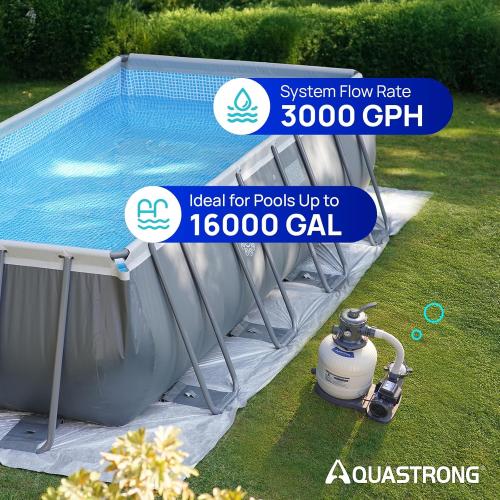 Size  16in Sand Filter Pump for Above Ground Pool with Timer, 3/4 HP Pool Pumps Above Ground 3800 GPH for Pools up to 16000 GAL, Pool Filter with 6-Way Valve, Improved Circulation and Filtration