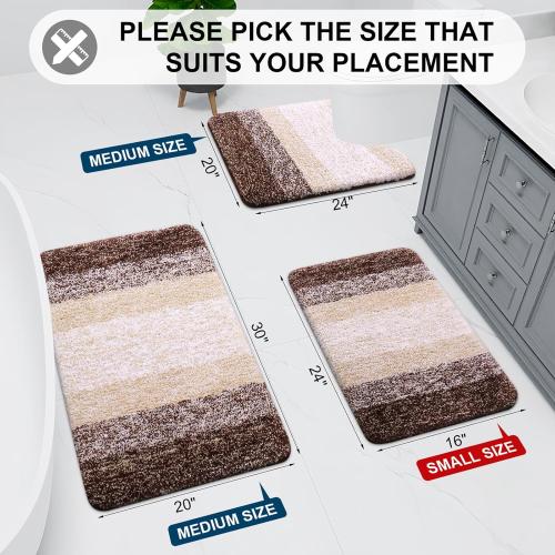Brown Arotive Microfiber Bathroom Rugs, Shaggy Soft and Absorbent Bath Rug, Non-Slip, Thick Plush Machine Washable Dry Bath Mats for Bathroom, Tub and Shower, Brown
