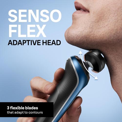 Color Blue Braun Electric Shaver for Men, Series 6 6120s, Wet & Dry Shave, Turbo & Gentle Shaving Modes, with Precision Trimmer & Pouch, Blue