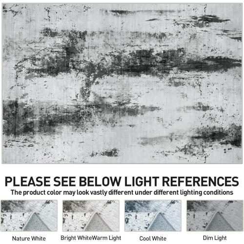 8x10 Area Rugs Washable Rug: Modern Abstract Living Room Rug Soft Anti-Skid Thin Carpet Indoor Floor Non-Shedding Carpets for Bedroom Dining Room Farmhouse Nursery Home Office Black White Grey