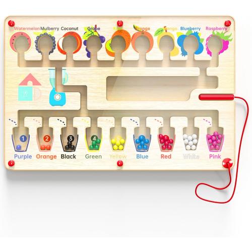 Magnetic Maze Board for Kids Age 3-5, Montessori Educational Wooden for All Toddlers 3 Busy Board, Preschool Learning Adventure, Fine Motor Skills, Fruits Colors Puzzle, Autism-Friendly Toy