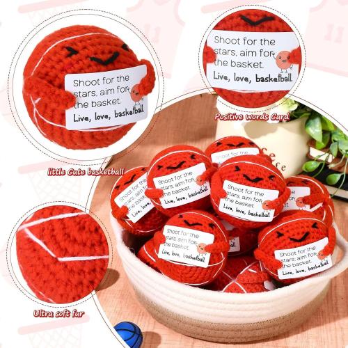 12 Pcs Christmas Basketball Gifts Bulk Handmade Crochet Basketballs with Positive Cards for Team Coach Coworker Friend Birthday Holiday Party Favors Home Decor Supplies