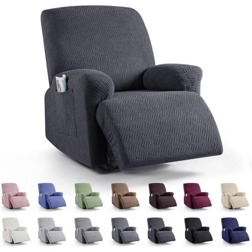 KinCam Recliner Covers, Stretch Reclining Chair Covers, Recliner Sofa Slipcovers Stripe Jacquard Recliner Couch Covers Furniture Protector Covers for Pet Kid (1 Seater, Charcoal Gray)