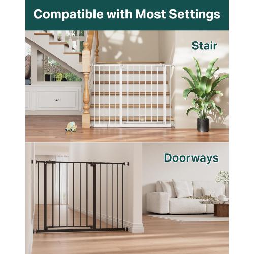 InnoTruth 29.5–40.75 Baby Gate for Stairs, 30 Tall Dog Gates for Doorways & Hallways, Safety Gate for Kids & Pets, Pressure-Mounted Walk-Through with Dual Lock & 2-Way Swing, White