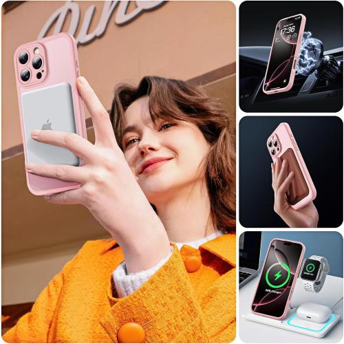 TOCOL for iPhone 16 Pro Case, Compatible with MagSafe, Light Pink | Built-in Magnets, Full Camera & Military-Grade Protection, Anti-Slip Shockproof Translucent Matte Back Phone Cover