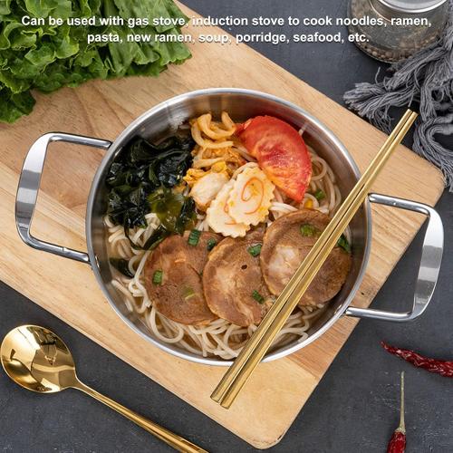 Korean Ramen Pot, Stainless Steel Ramen Cooking Pot with Double Handles Korean Ramen Noodle Pot for Soup Noodle Pasta, Compatible with Gas & Induction Cooktops (26cm)
