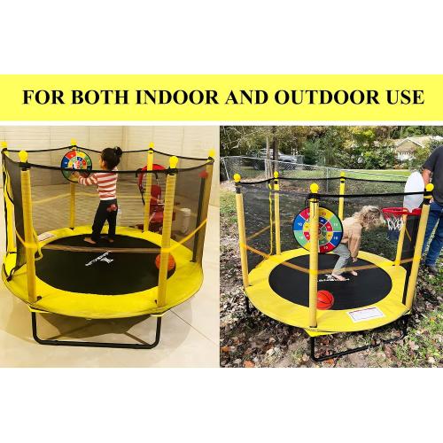 LANGXUN 60 Trampoline for Kids, 5ft Toddler Mini 6-in-1 Trampoline Indoor Outdoor with Swing, Basketball Hoop, Dart Board, Gymnastics Bar, Rings, Christmas Toys Birthday Gifts for Girls Boys Age 3-8