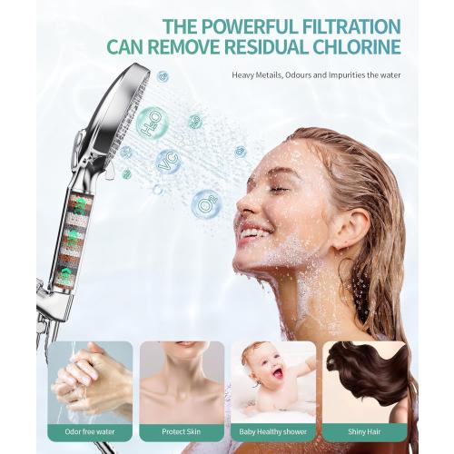 SR SUN RISE Filtered Shower Head with Handheld High Pressure 9 Spray Mode Showerhead Detachable Shower Head Water Softener Filters Beads for Hard Water Remove Chlorine 1 Filter Chrome