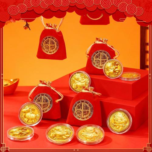 Chinese New Year Coins 2026, Chinese Year of the Horse Coins, 20PCS Lunar New Year Gold Coin Decorations, Zodiac Horse Coin with Fu Bags for Spring Festival Party Gifts Collection Souvenir