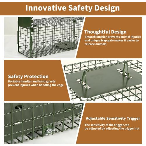 40” 2 Door Live Animal Trap, Easy Set and Release Animal Trap, Live Animal Trap Cage for catching Stray Cats, Raccoons, Squirrels, Rabbits, Moles, Groundhogs, Armadillos up to 17.6 lbs