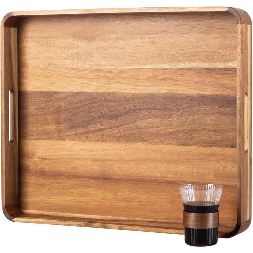 GinSent Large Ottoman Tray Wooden Serving Tray with Handles, Rectangle Big Wood Tray for Living Room Ottoman Coffee Table Counter Decor, Kitchen Versatile Tray for Food Breadfast Party Picnic