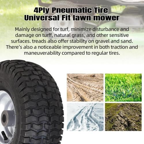 AR-PRO (2-Pack) 15 x 6.00-6 Front Tire and Wheel Assembly for Riding Mower Lawn Tractor, 3 Centered Hub, 3/4 Sintered Iron Bushings, 4Ply Pneumatic with Turf Tread