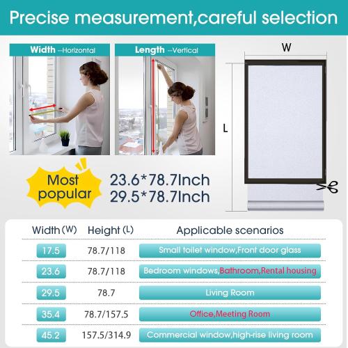 Coavas Window Privacy Film Frosted Glass Static Clings, Decorative Bathroom Door Window Covers Day and Night, Heat UV Blocking Anti-Glare Frosting Stickers for Christmas, 11.8 x 78.7 Inch, Pure