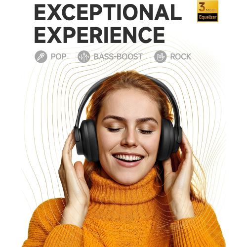 Picun B8 Bluetooth Headphones, 120 Hours Playtime, 3 EQ Modes, Deep Bass, Over Ear, Black