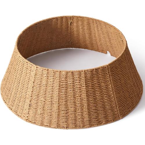 Rustic Farmhouse Christmas Tree Collar - 28Inch Woven Wicker Tree Base Stand Cover for Artificial Trees - Holiday Decoration Ring Skirt Basket for 6ft 7.5ft 9ft Tree, Natural & Stable(Natural)