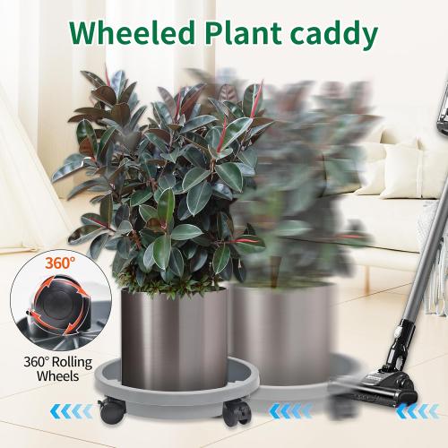 3 Pack 11 inch Plant Caddy with Lockable Wheel, Drainage & Self-watering Design, Movable Wheeled Round Planter Stand Coaster Trolley, Flower Pot Dolly Rack Tray on Rolling Caster Roller Indoor Outdoor