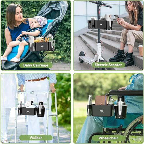 KDD Stroller Cup Holder with Snack Tray, 3-in-1 Universal Stroller Tray with Phone Holder, Removable Drink Holder, 360 Rotation Tray Attachment for Uppababy, Nuna, Wheelchair, Bike, Walker, Scooter