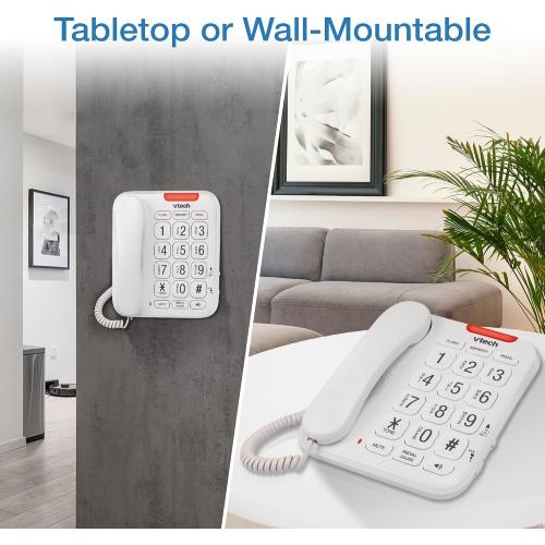 VTech SN1107 Corded Phone with Oversized High-Contrast Buttons, Talking Digits for Seniors, 10 Number Speed Dial, Visual Ringer, Full-Duplex Speakerphone