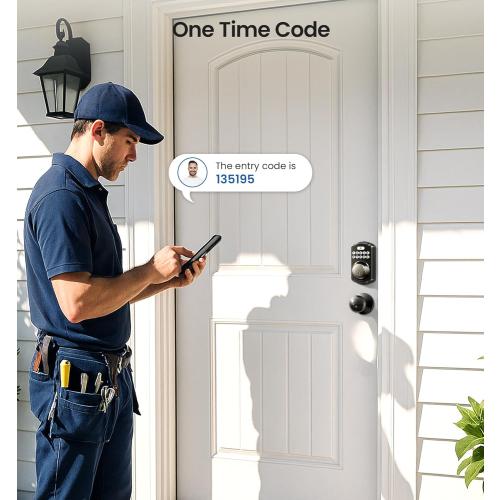 Veise Keyless Entry Door Lock with 2 Knobs, Electronic Backlit Keypad Deadbolt with Handle Set, Auto Lock, One-time Codes, Smart Deadbolt for Front Door, Easy Installation, Matte Black