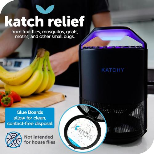 Katchy Flying Insect Trap Indoor – Catcher & Killer for Mosquito, Fruit Fly, Gnat & Small Moth – Non-Zapper with Suction & Blue Light – Ideal for Indoor Spaces, Kitchen & Plants (Original, Black)