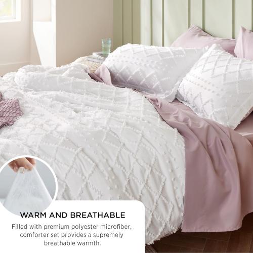 Comforter  - White Comforter, Boho Tufted Bedding Comforter