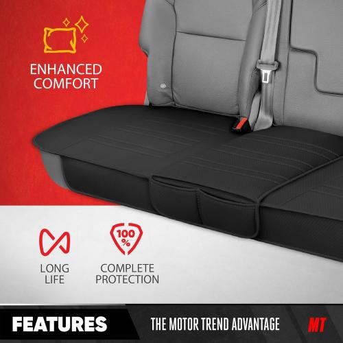 Motor Trend Faux Leather Padded Rear Bench Car Seat Cover With Storage Pockets