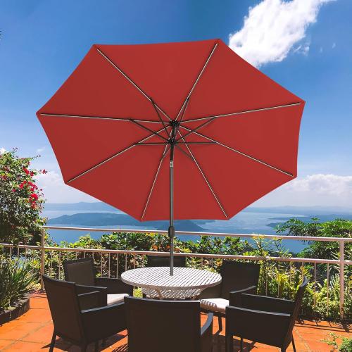 Sundale Outdoor OLEFIN Solar Patio Umbrella with Sand Bag Umbrella Base, LED Outdoor Umbrella with Tilt and Crank