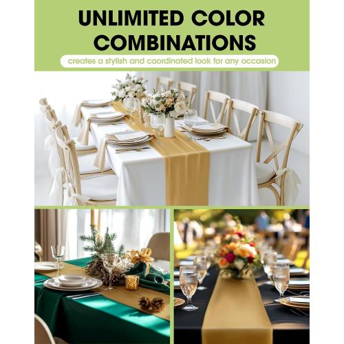 Pureegg Gold Plastic Table Runners - 10 Pack, 14'' x 108'', Water Resistant & Disposable Centerpiece Decorations for Table Cloth, Wedding, Birthday, Holiday, Baby Shower, Party, Home Decor